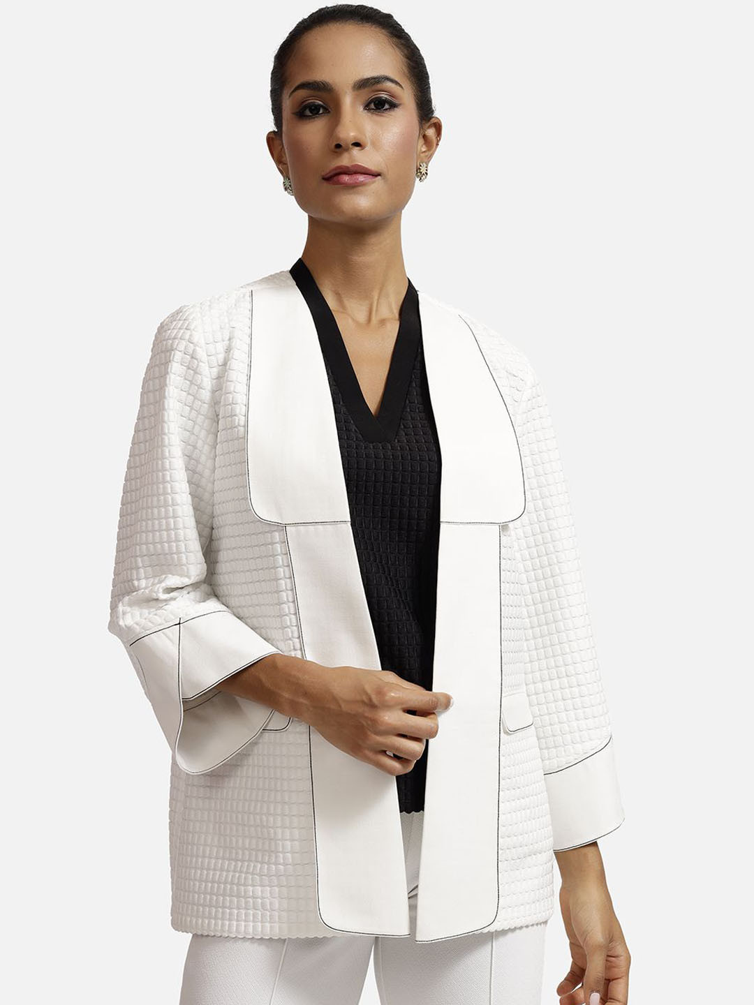 OFFICE & YOU Self Design  Shawl Collar Cape Jacket
