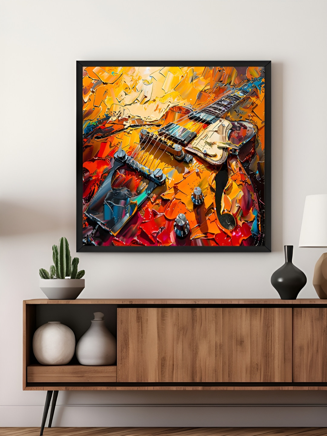 999Store Brown & Yellow Electric Guitar Canvas Wall Art