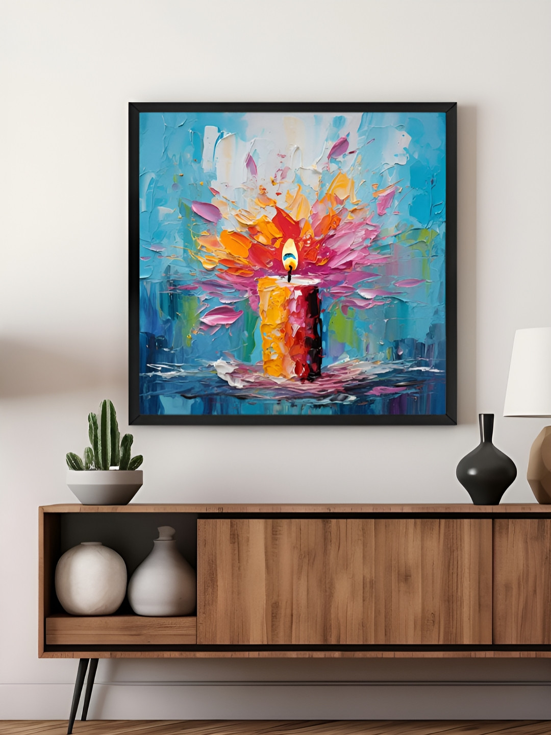 999Store Blue & Red Candle Abstract Canvas Wall Art