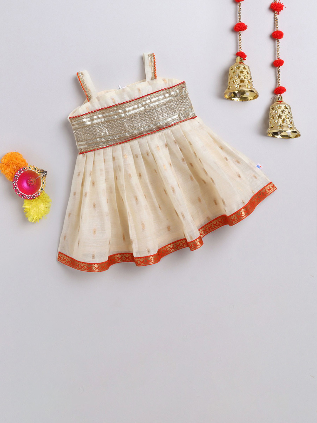 MANY FROCKS & Infant Girls Embellished Fit & Flared Ethnic Dress