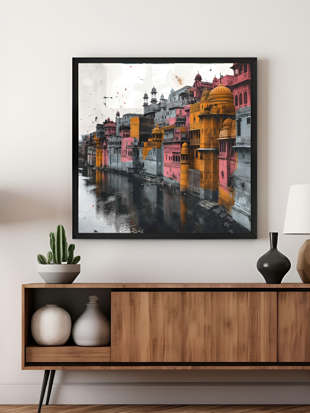 999Store Yellow & Grey Colorful Reflections On The River Canvas Painting Wall Art