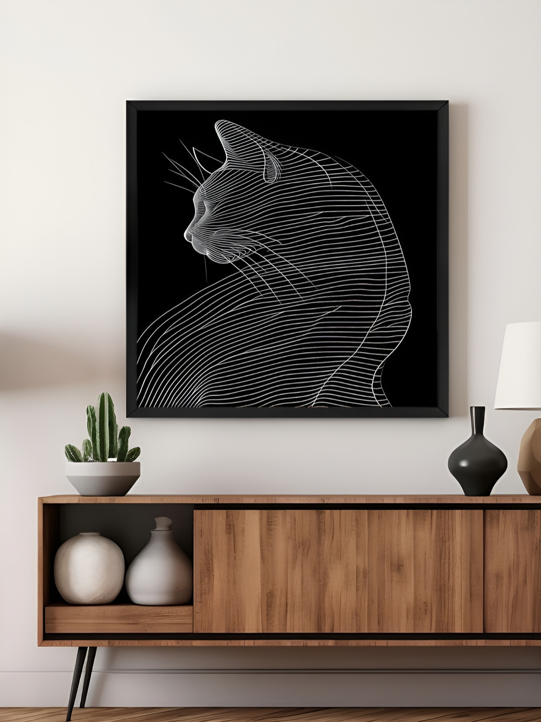 999Store Black & White Canvas Line Art Cat Wall Art