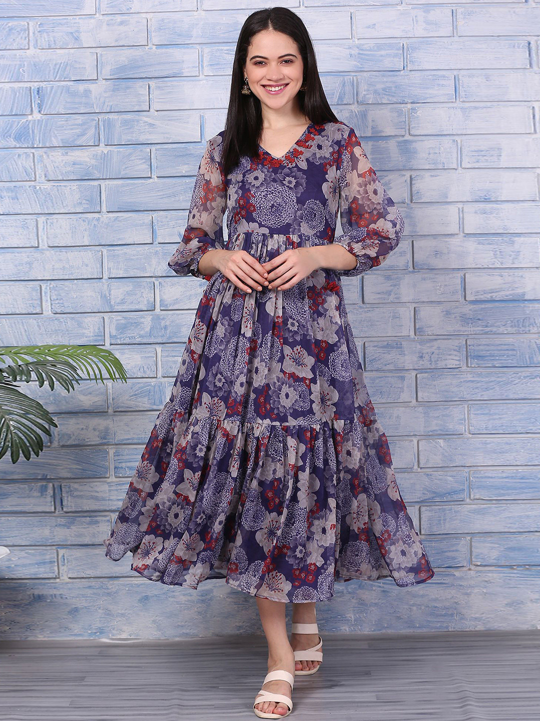 W Women Floral Printed Gathered or Pleated Fit & Flare Dress