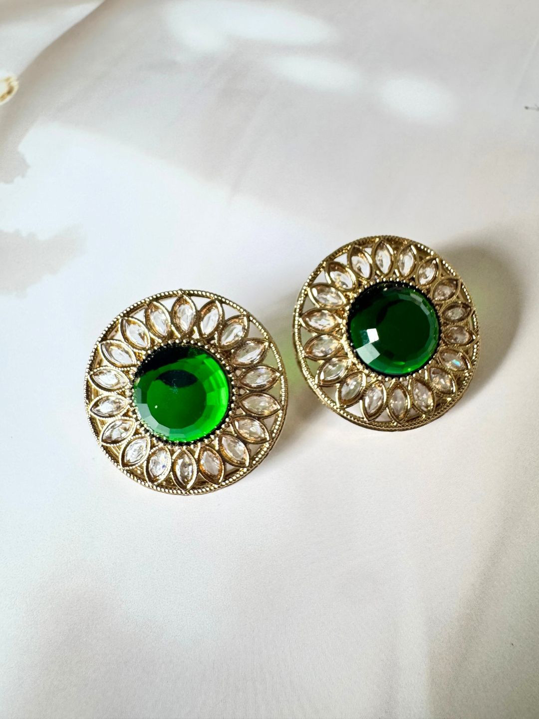 The Jewellery Tale Stainless Steel Gold Plated Artificial Stones Studded Circular Studs