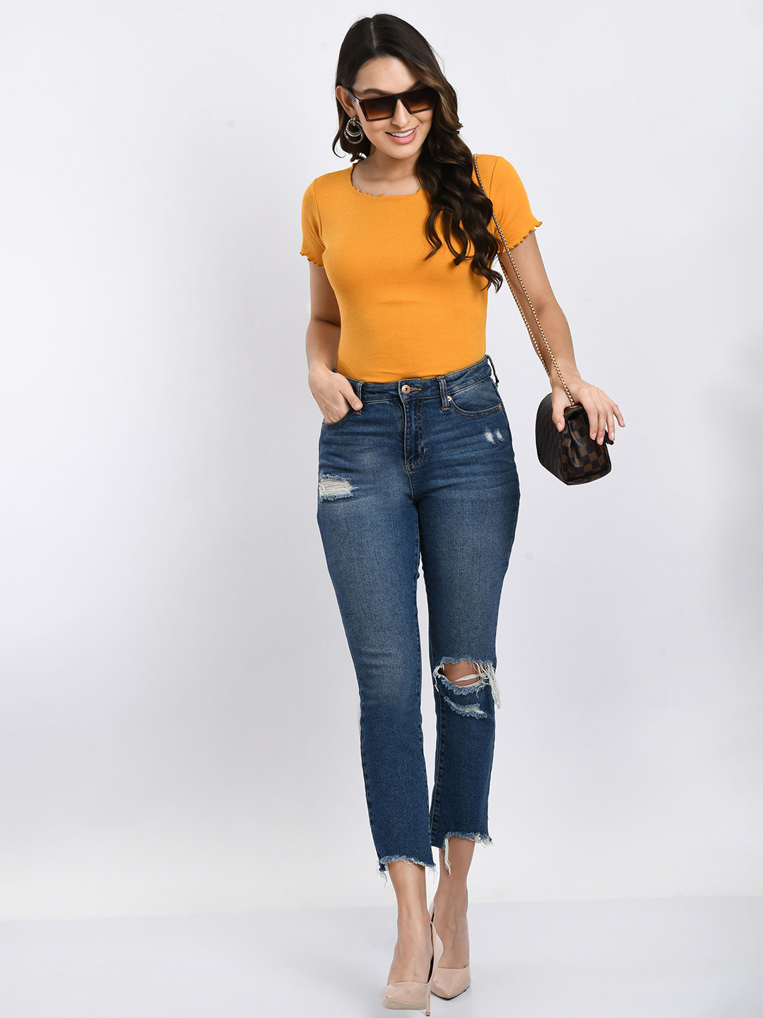 Brainbees Mustard Yellow Ribbed Cotton Fitted Top