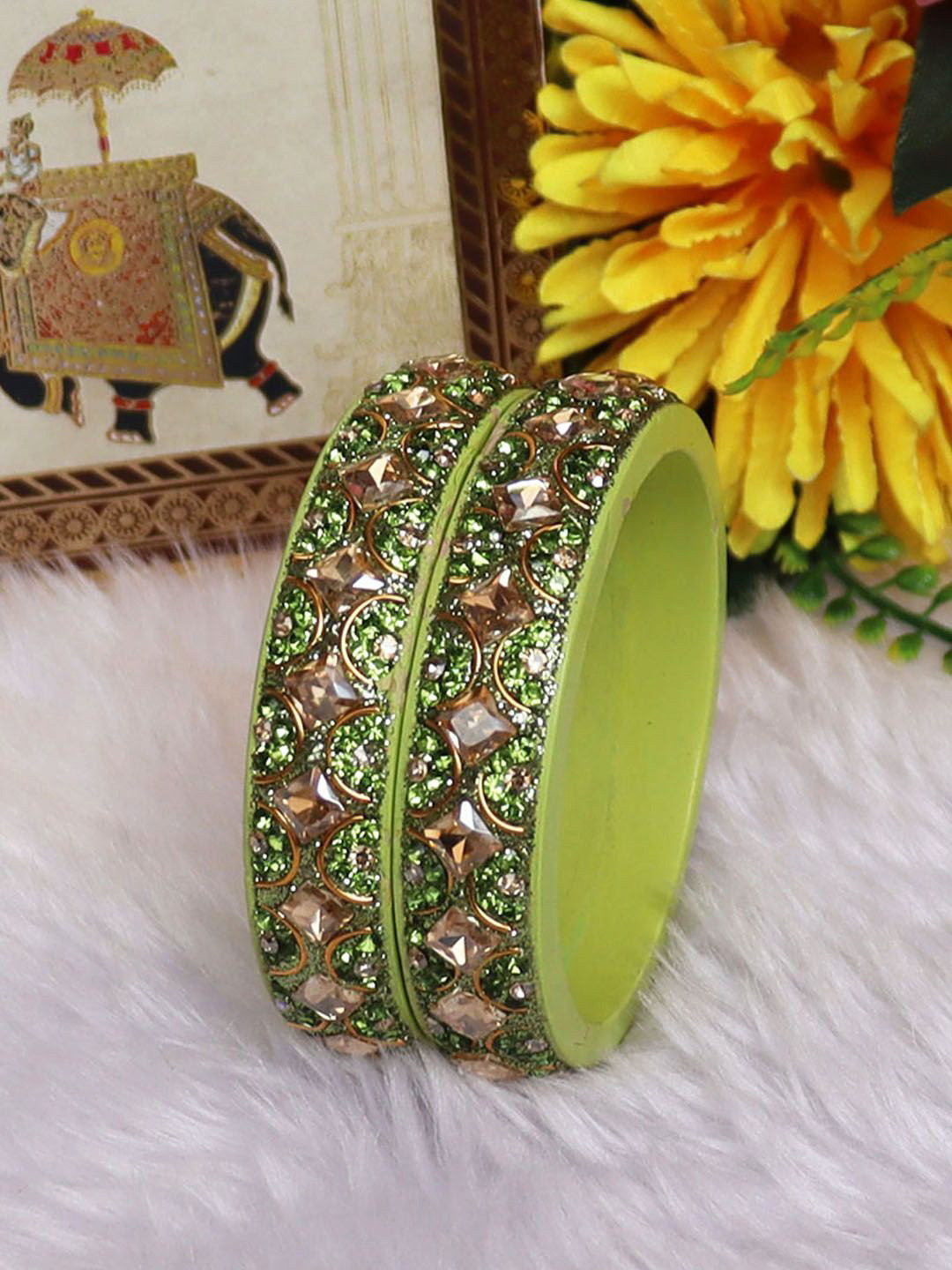 TAJ BRIDAL STORE Set Of 2 Kundan Studded Kada Bangles