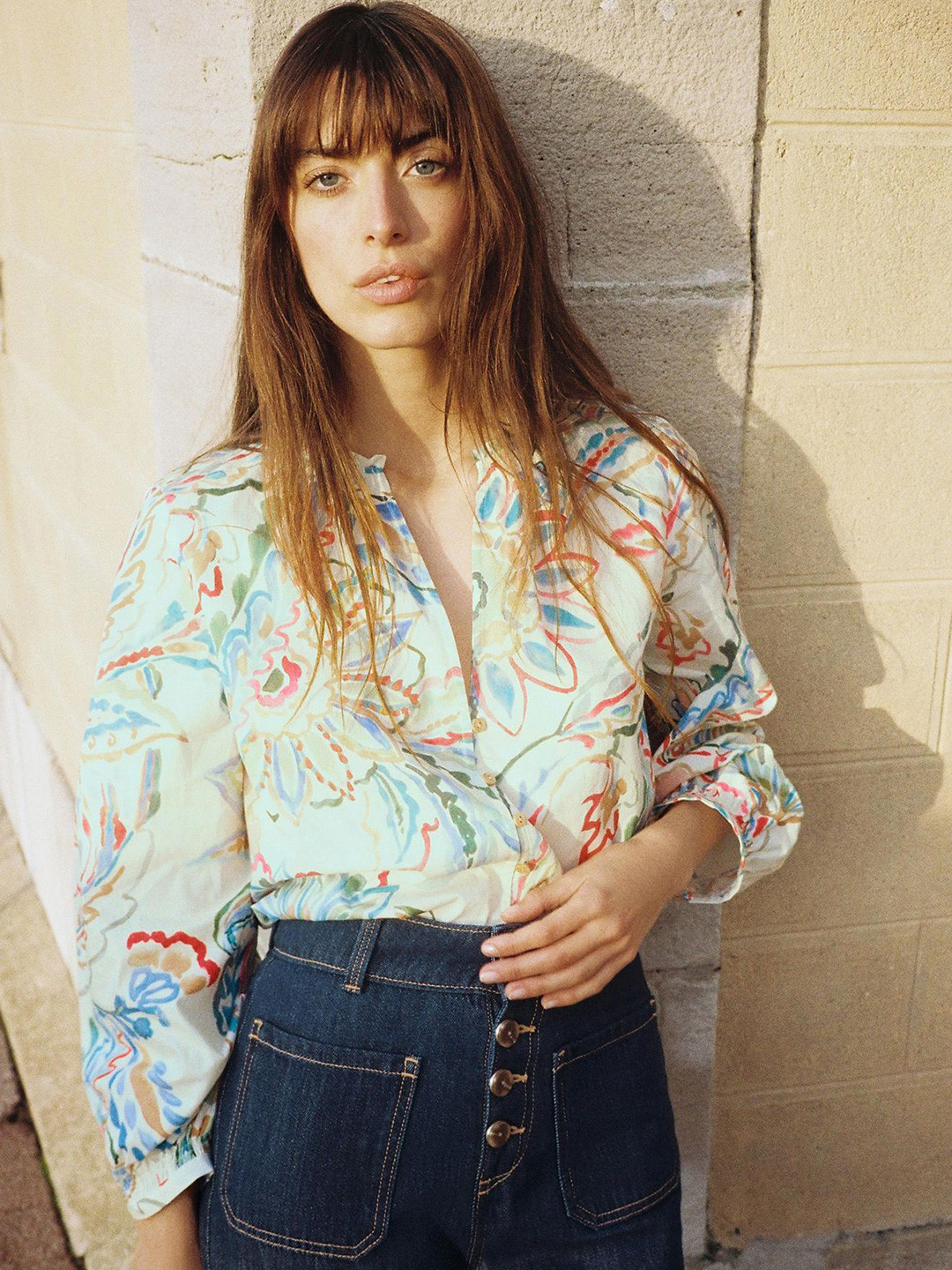 LULU & SKY Women Abstract Printed Shirt Collar Long Sleeve Top