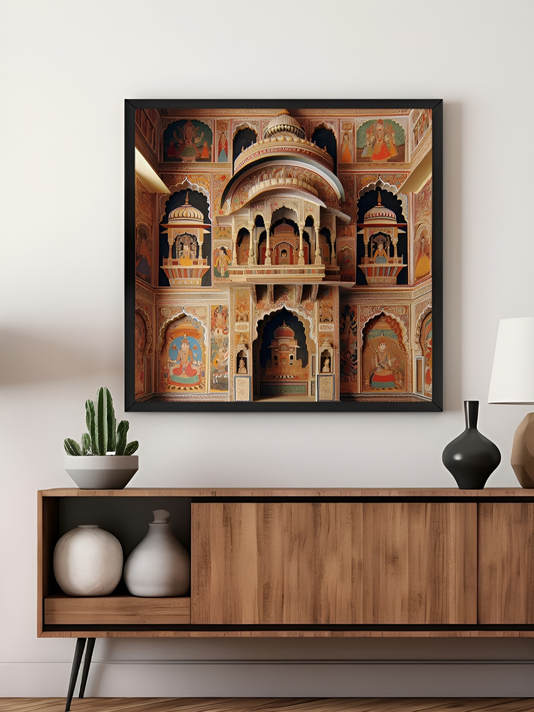 999Store Beige & Blue Traditional Indian Architectural Canvas Wall Art
