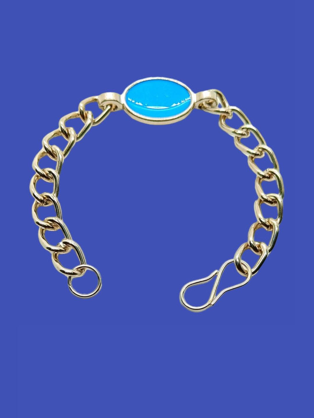 Dynamic Retail Global Men's Silver Pleated Blue Stone Studded Link Bracelet