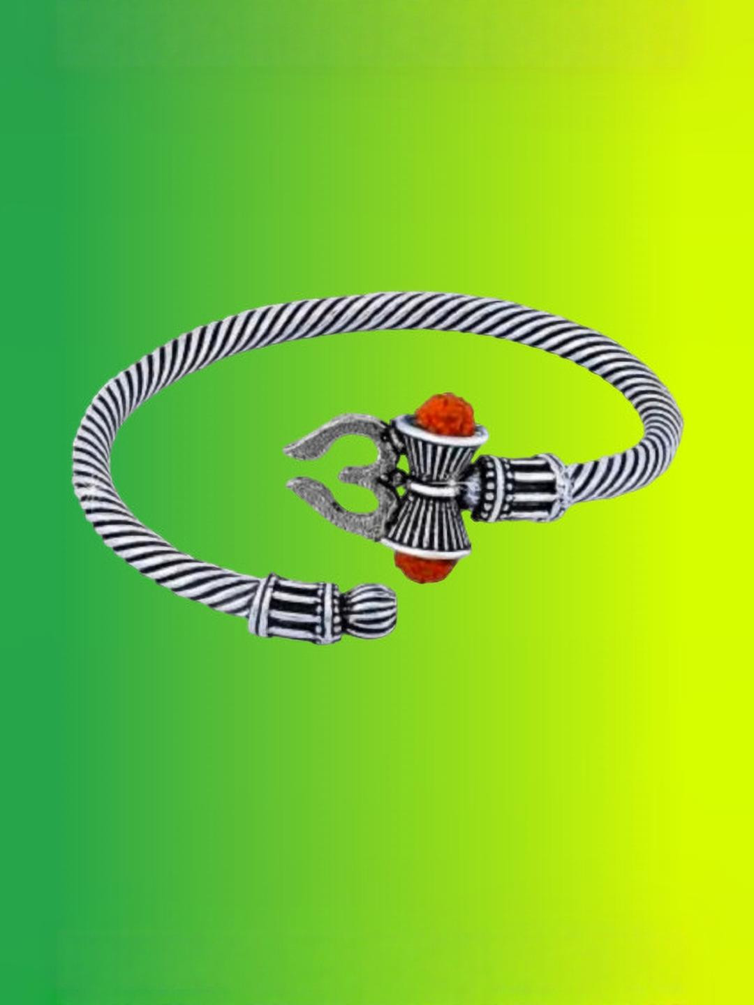 Dynamic Retail Global Men Stainless Steel Silver Toned Mahadev Trishul Cuff Kada