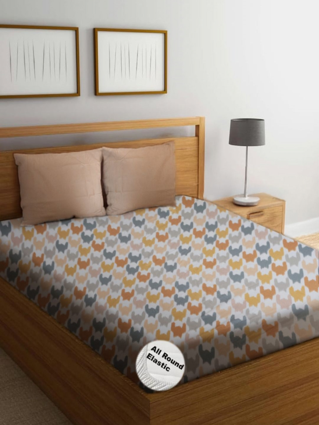 Threadwear White & Yellow Printed 300 TC King Bedsheet Sets - 2.50m x 2.30 m