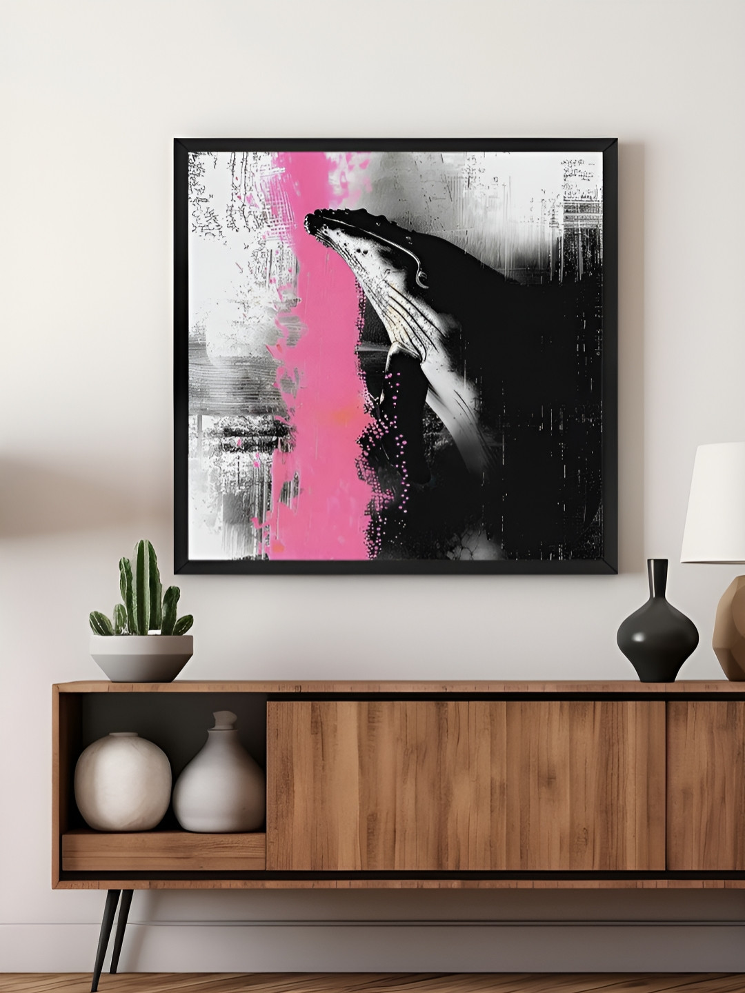 999Store Black & Pink Canvas Whale Graffiti Wall Art