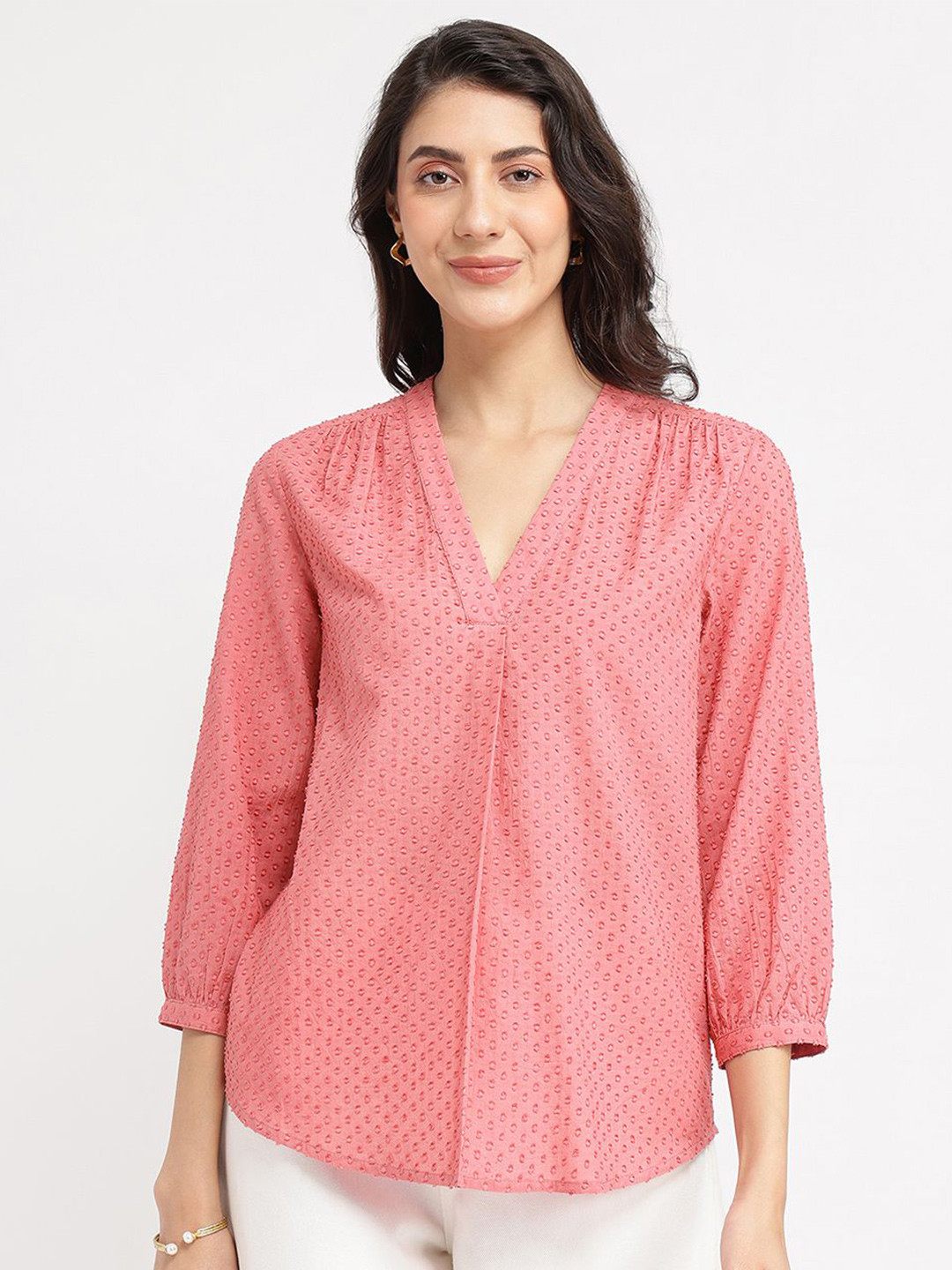 Pink Fort Women Self Design Cotton Top