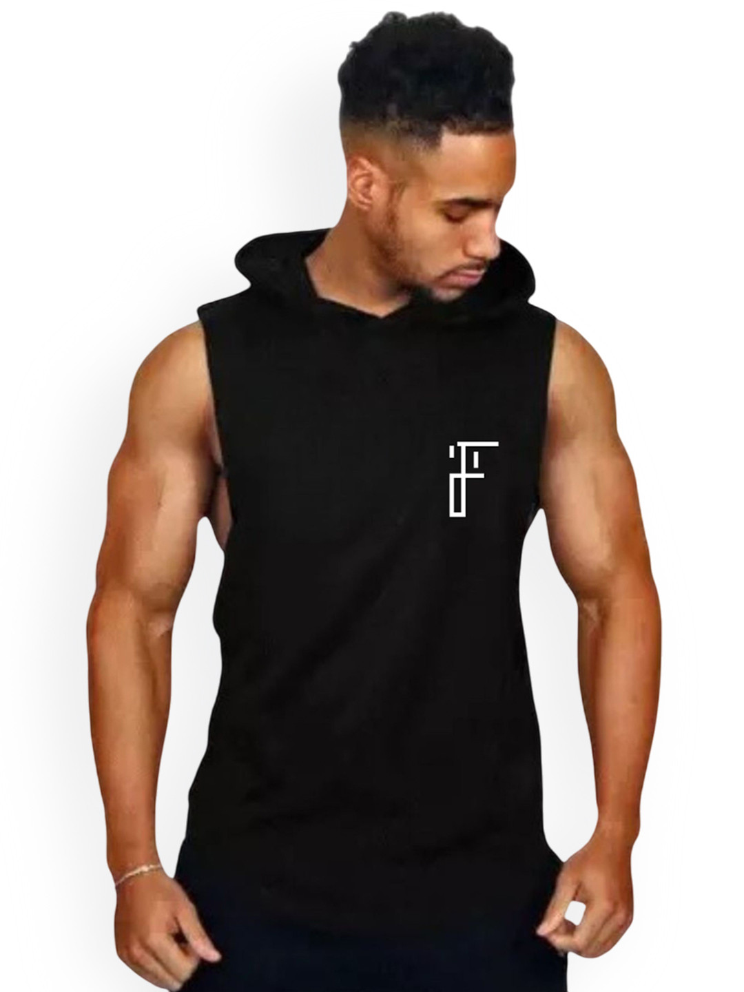 Fashnobic I Love Music Printed Hooded Gym-Vest - FB-105_Back_pt-91