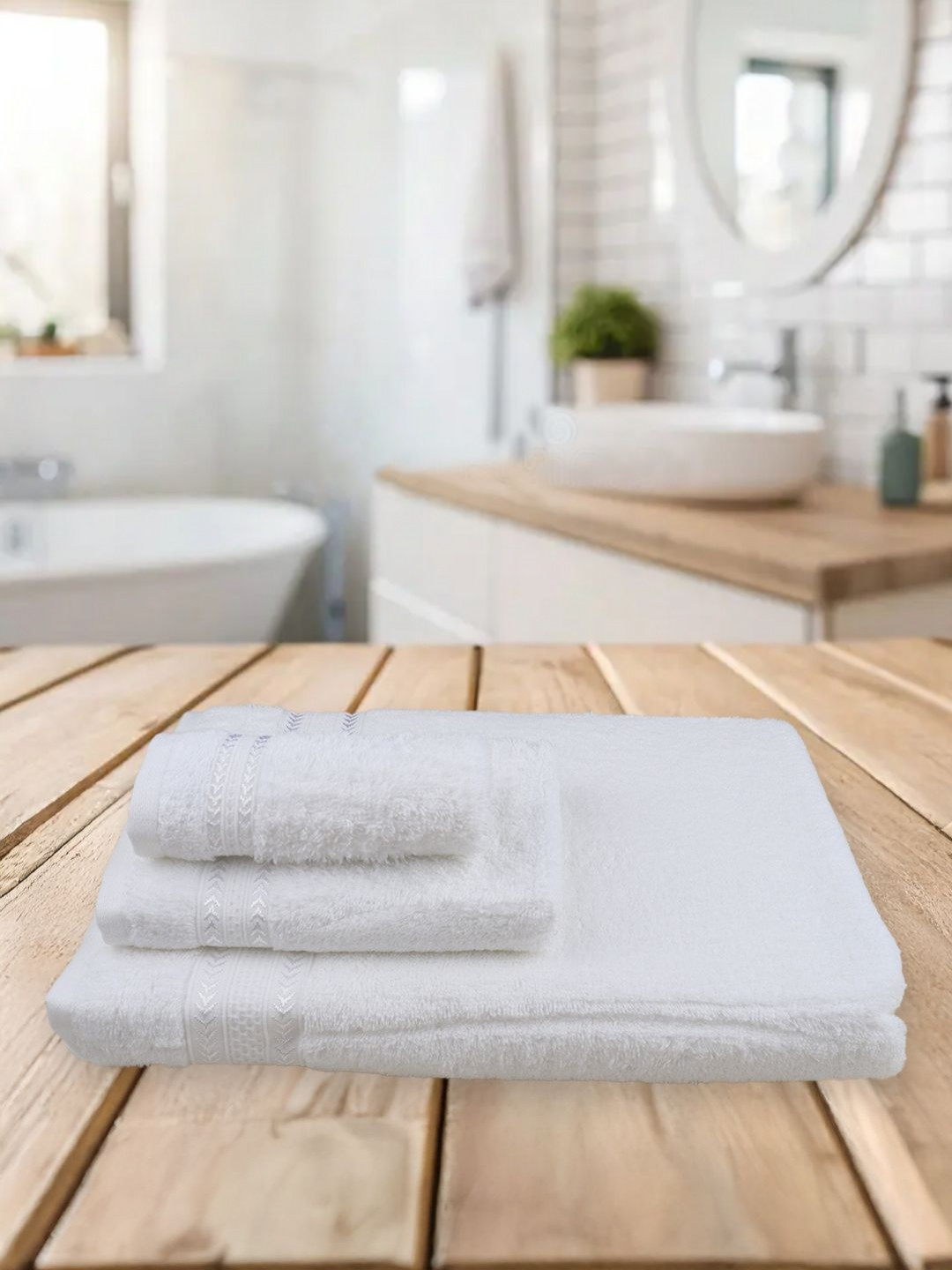 Ramraj White 3 Piece Cotton Bamboo 500 GSM Towel Set