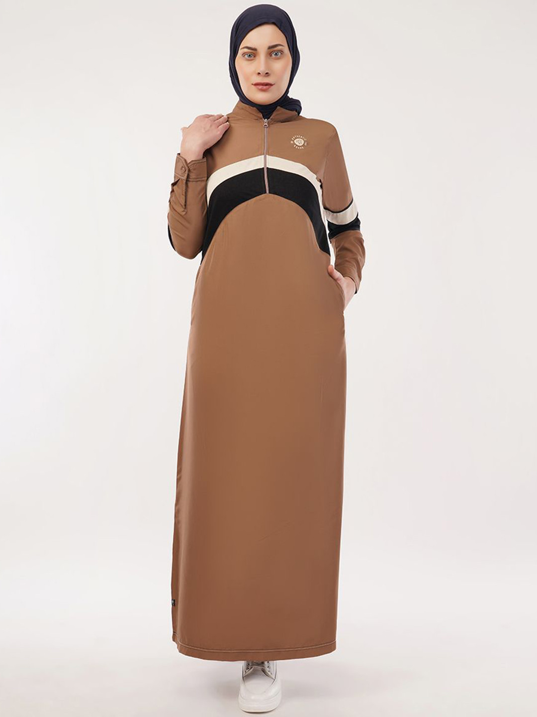 IDH London Striped Detail Raised Neck Jilbab Burqa With Scarf