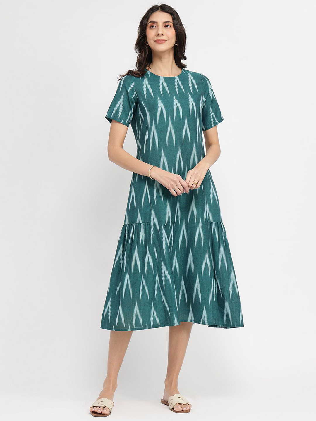 Pink Fort Women Cotton Ikat A-Line Dress