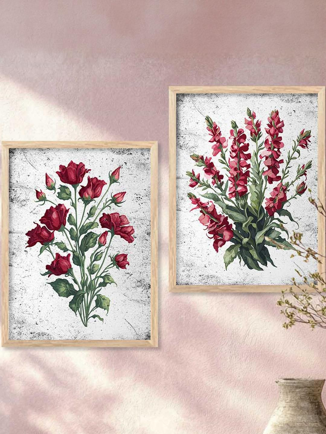WALLLANE Floral Wall Art Poster With Frame ( 2 Piece)