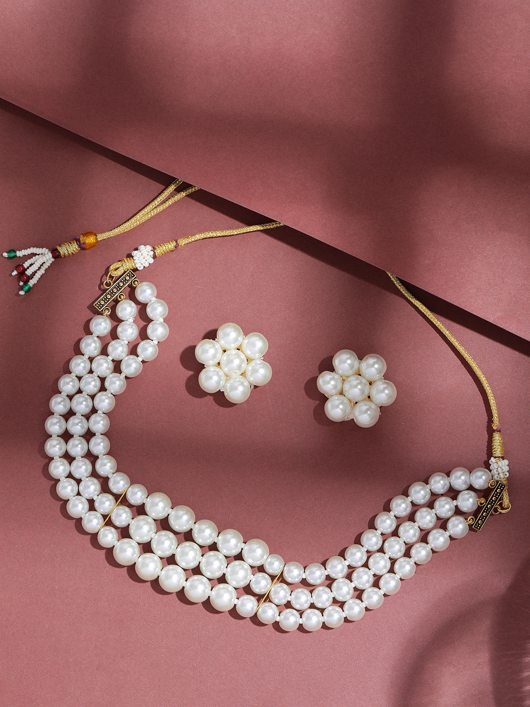 MANSIYAORANGE Pearl Layered Choker Set