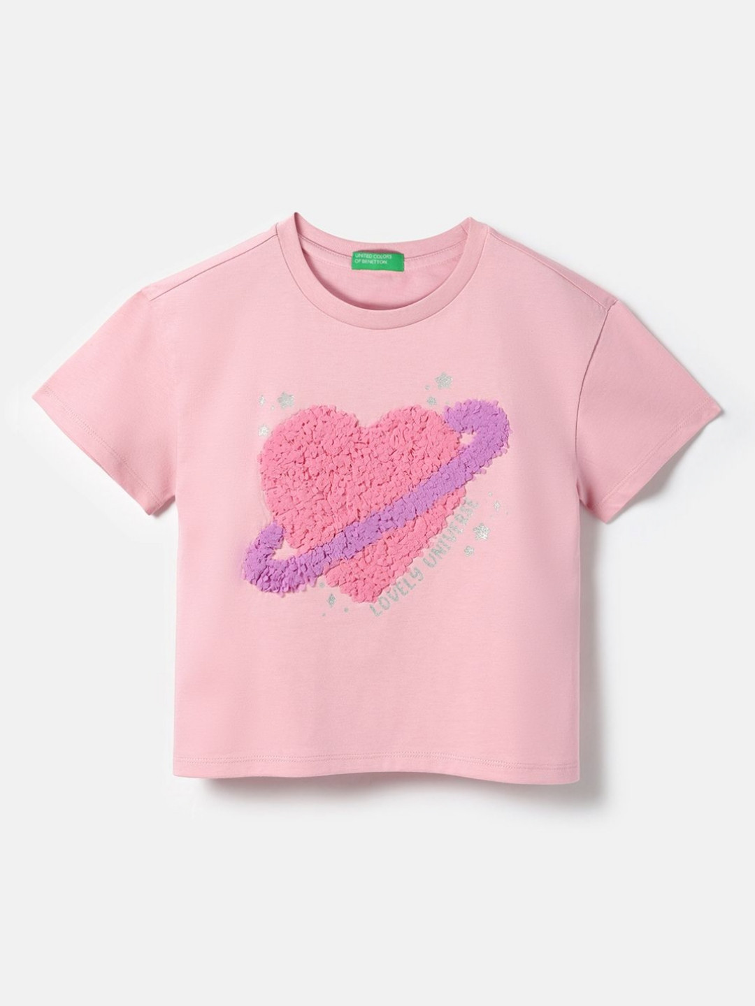 United Colors of Benetton Girls Graphic Printed Round Neck Cotton T-shirt