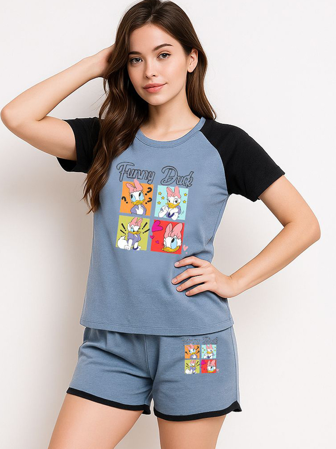 White Moon Women Printed T-shirt & Shorts Night suit