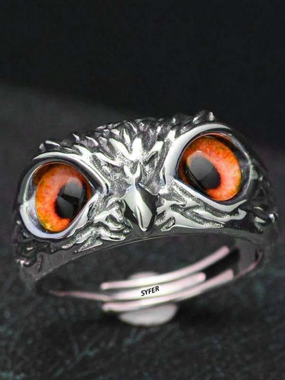 Ringzinnie Owl Shape Stone Studded Adjustable Finger Ring