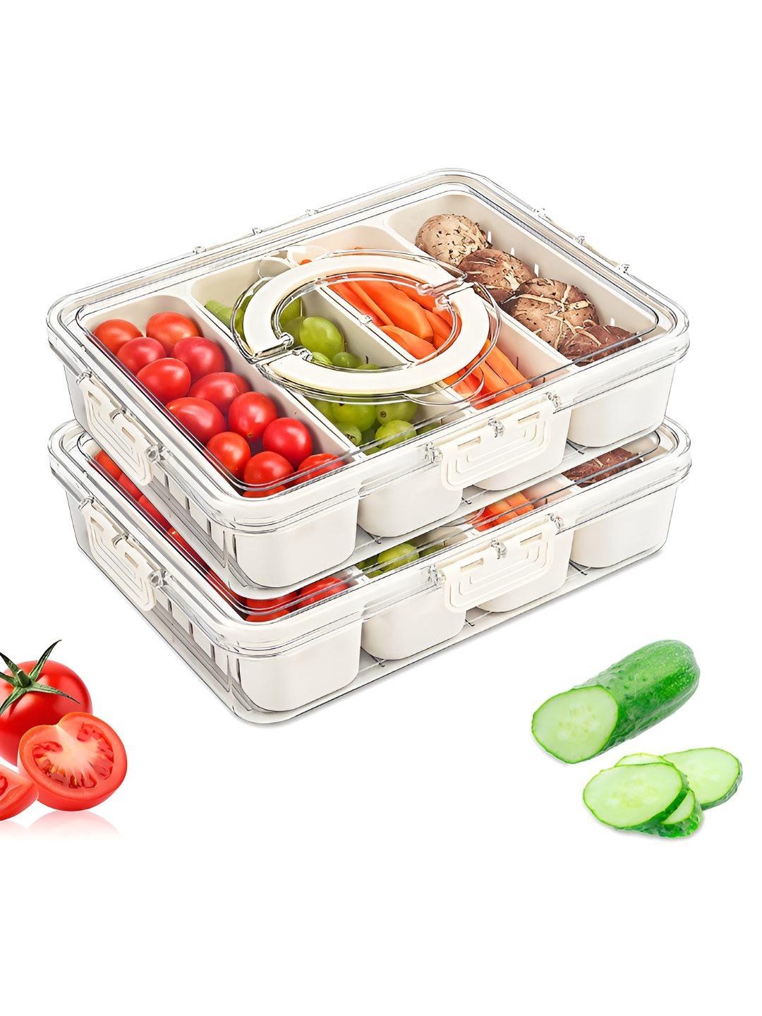 RUBOXA White 2 Pcs Refrigerator Safe Fridge Container With 4 Removable Boxes