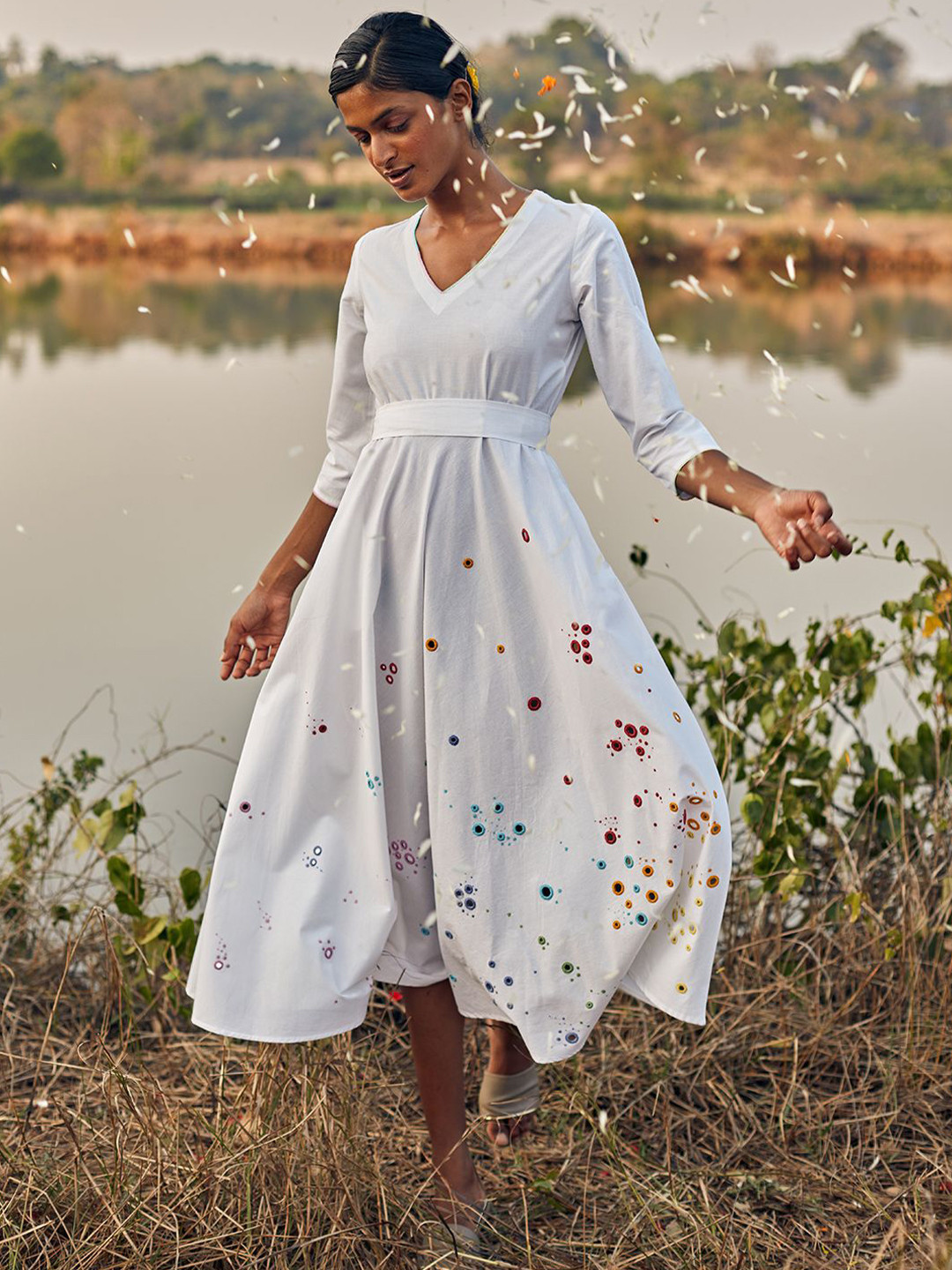 OKHAI Raindrop Hand Embroidered Mirror Work Pure Cotton Dress