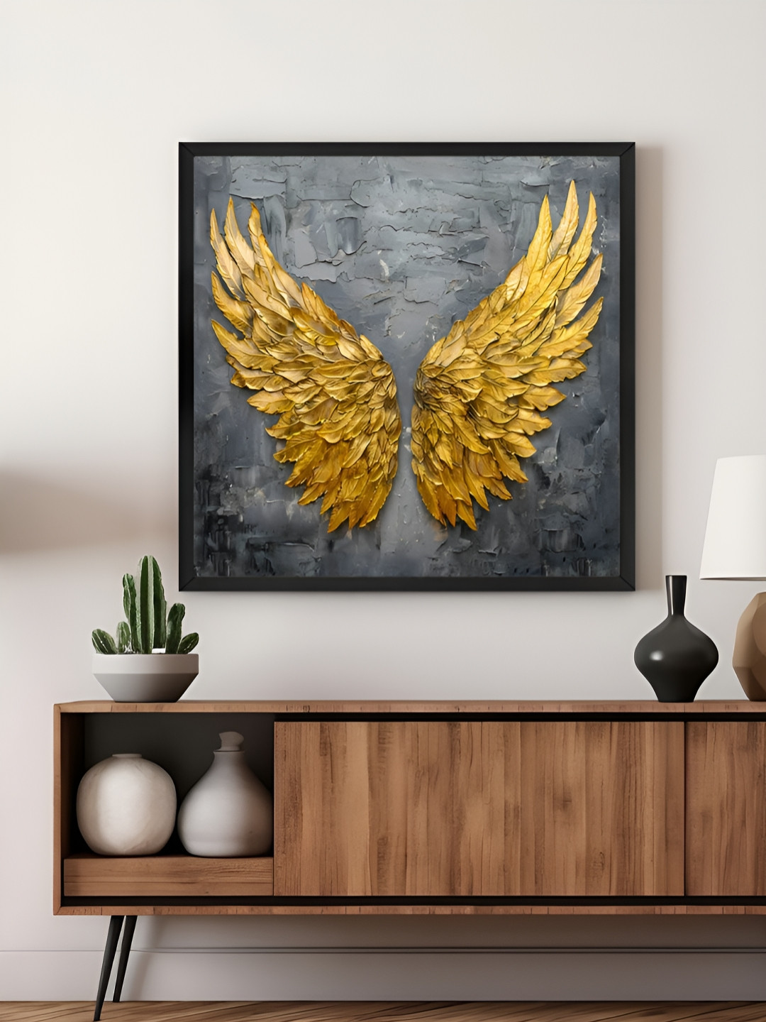 999Store Grey & Gold-Toned Angel Wings Canvas Wall Art