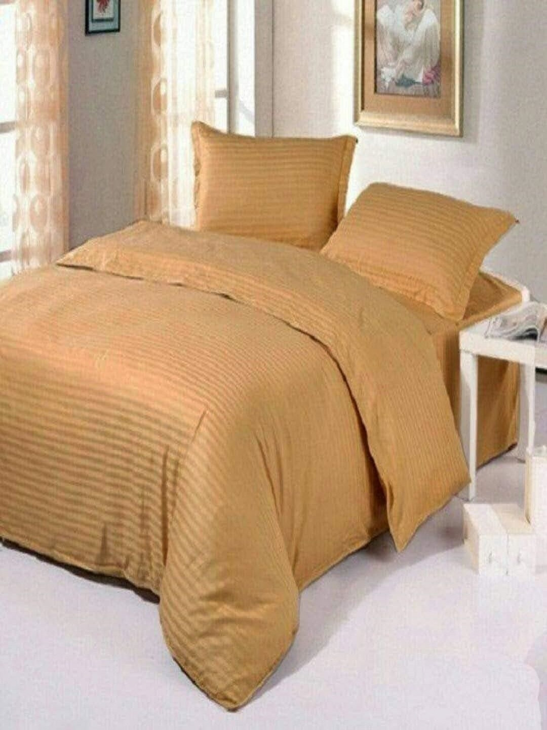 tundwal's Gold-Toned Striped Printed Microfiber 210 TC King Bedsheet Sets - 2.23 m x 1.45m