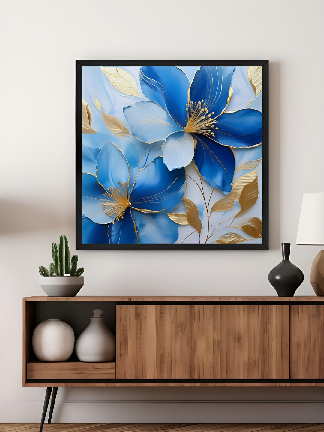 999Store Blue & Gold-Toned Floral And Botanical Canvas Wall Art