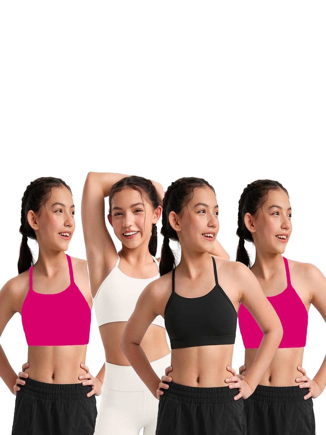 BRAAFEE Pack of 4 Girls Non Padded Thin Strap Bra