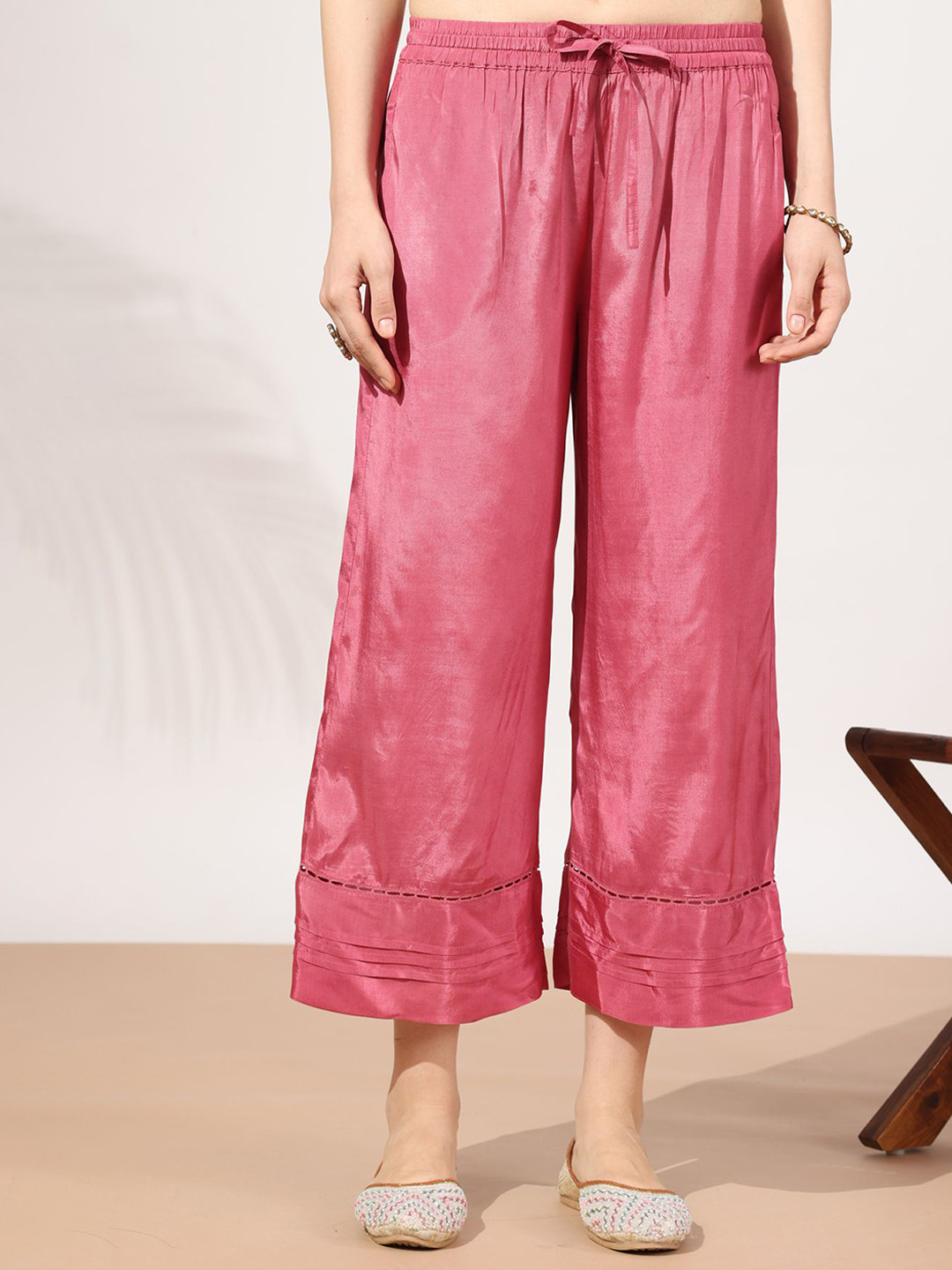 Mustard Women Wide Leg Crepe Palazzos