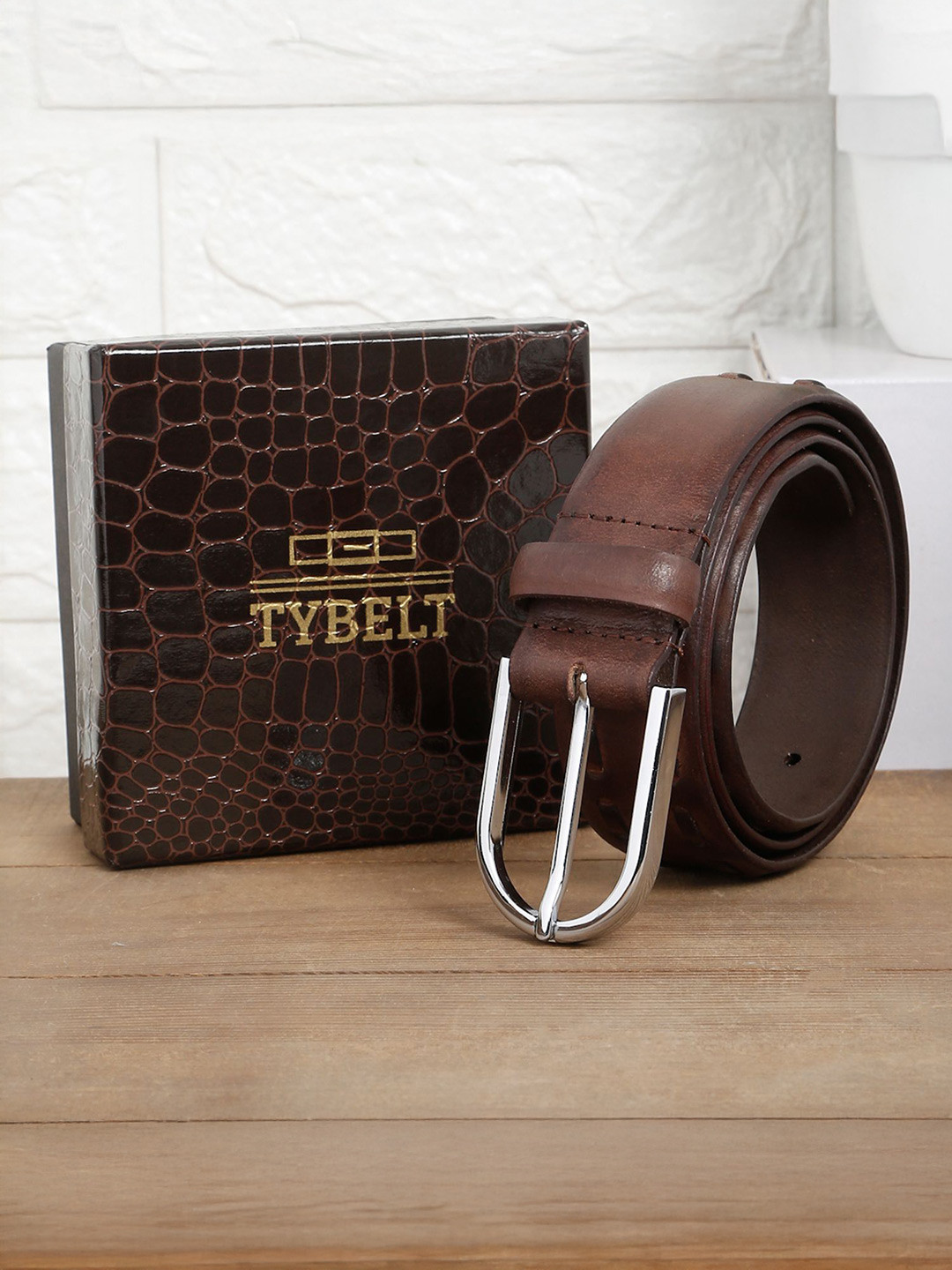 TYBELT Men Black Textured Hand Stitch Leather Non Reversible Belt