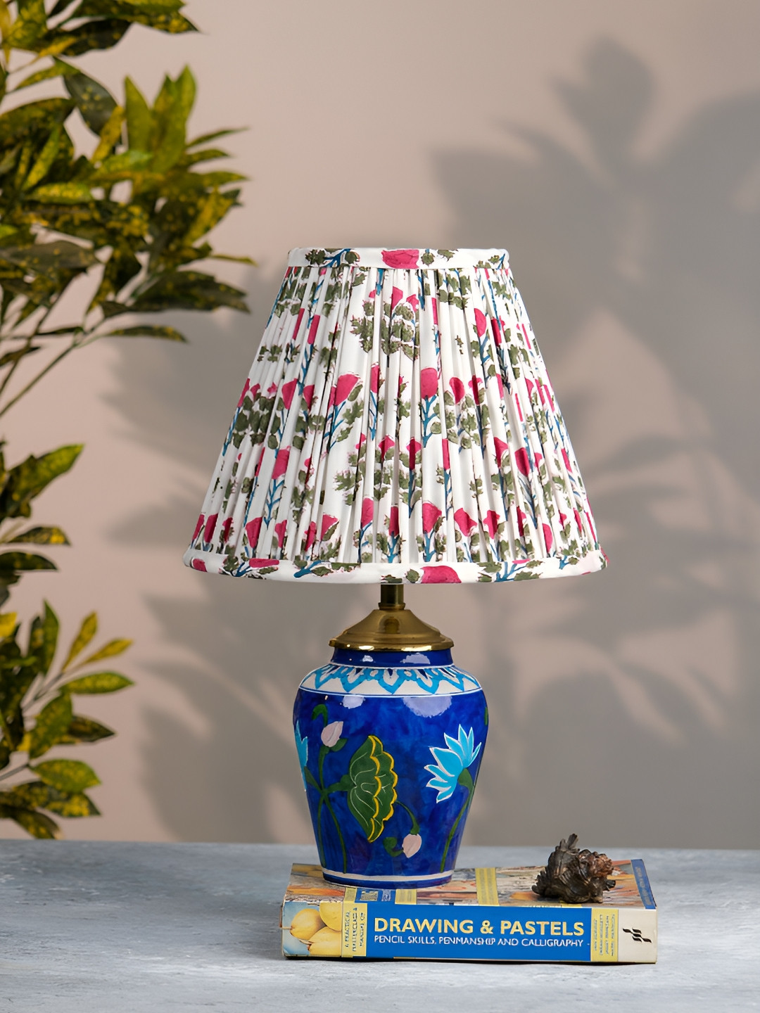 Inara White & Pink Floral Printed Triangle Shaped Table Lampshade