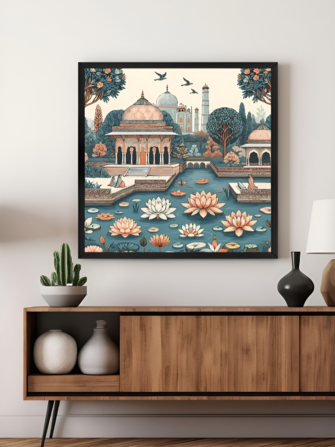 999Store Peach Colored & Grey Garden Printed Canvas Wall Art