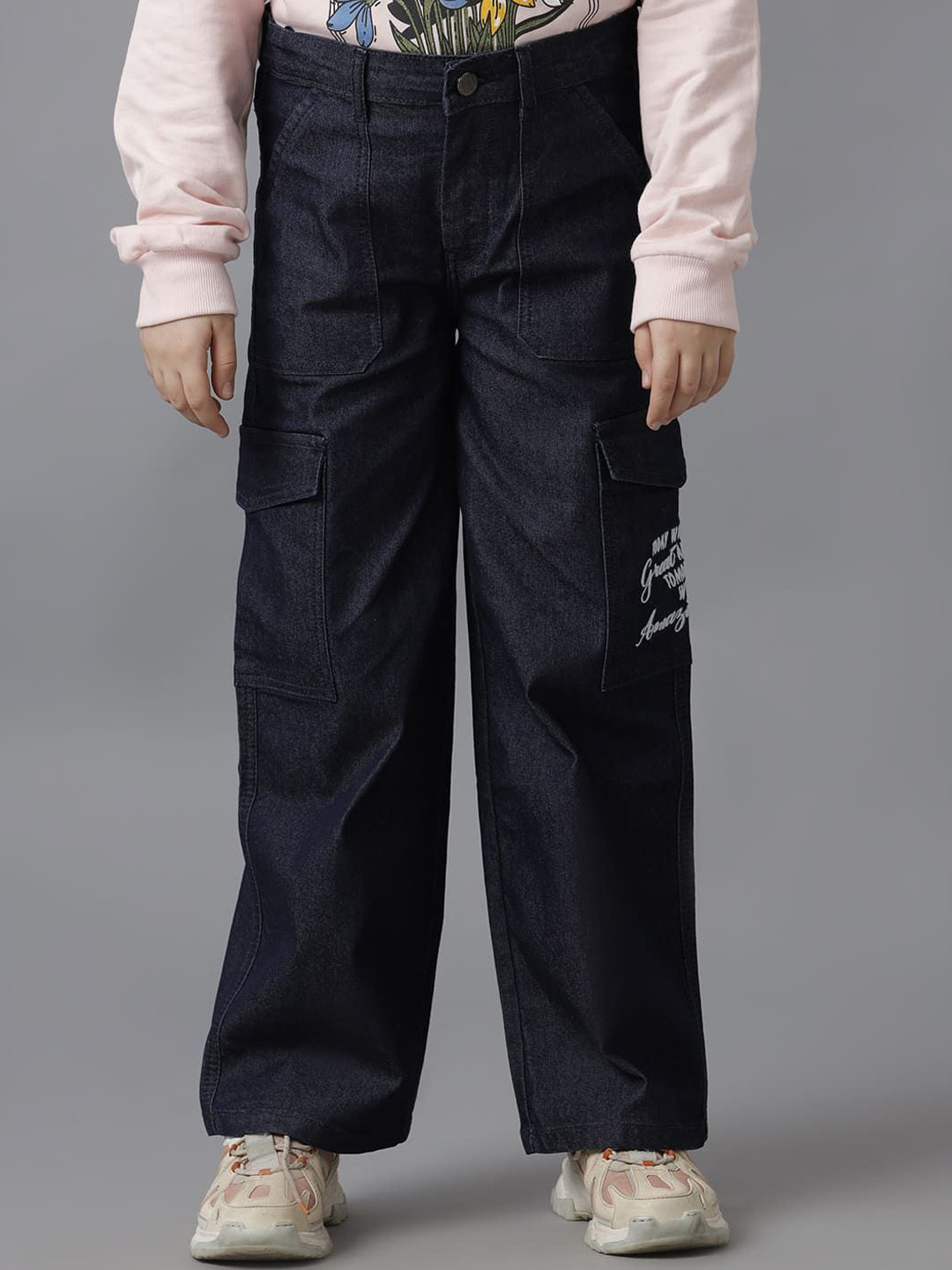 UNDER FOURTEEN ONLY Girls Relaxed Fit Mid-Rise Cargo Styles Jeans