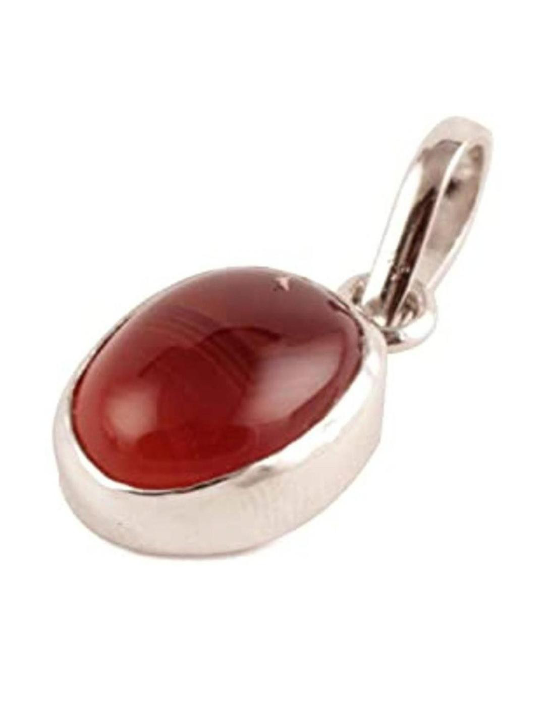 AURRA STORES Women's Red Silver-Plated Oval Pendants