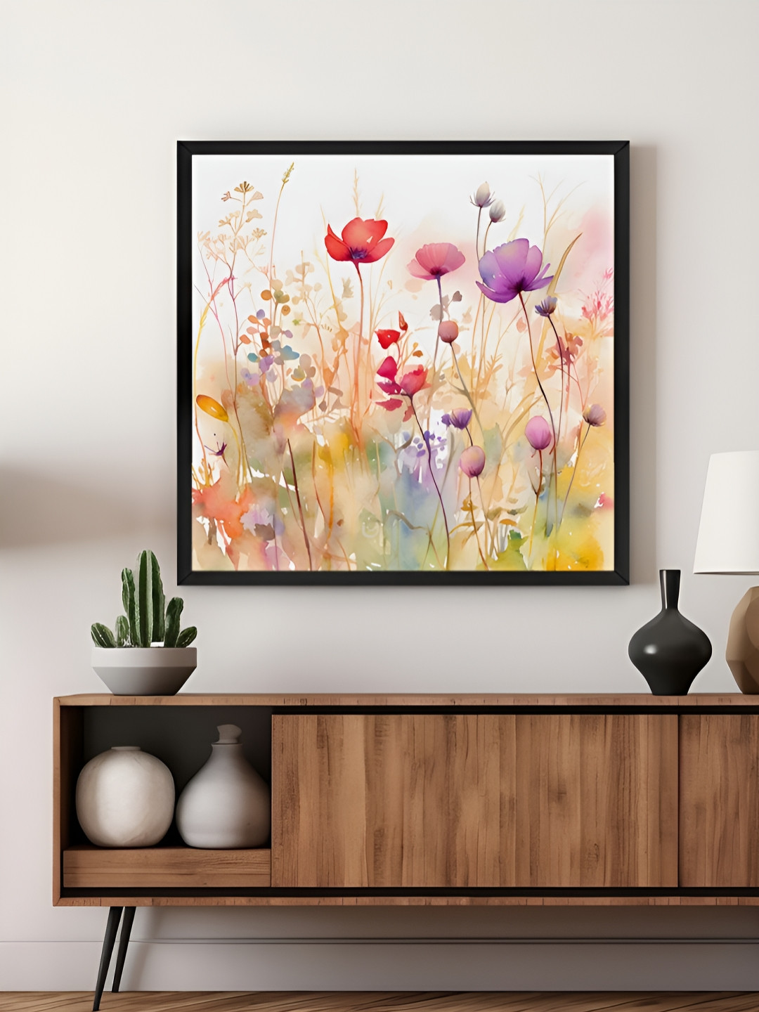 999Store Purple & Red Whimsical Watercolor Wildflower Meadow Canvas Wall Art