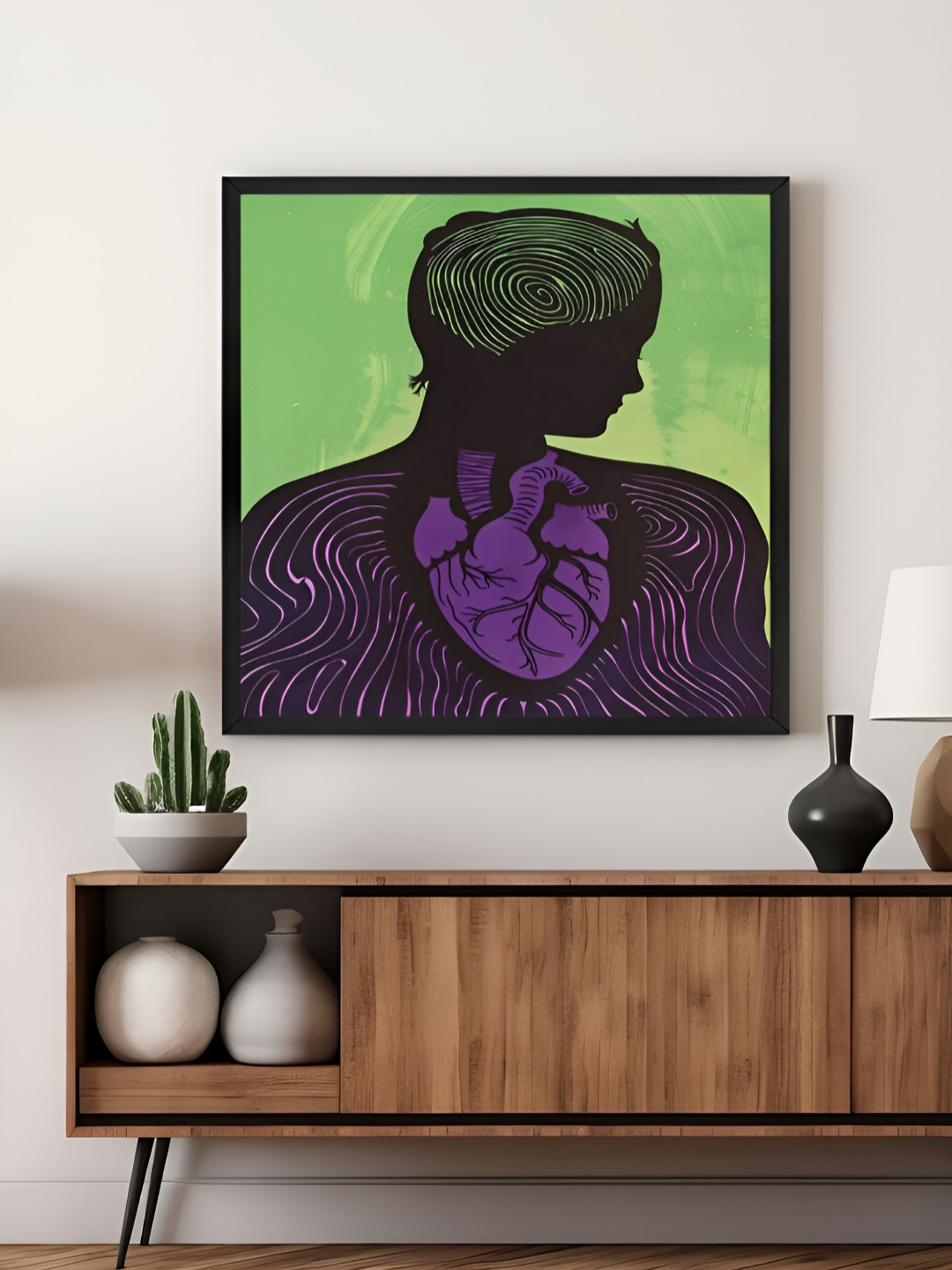 999Store Black & Green Silhouette Heart Art Canvas Painting Wall Art