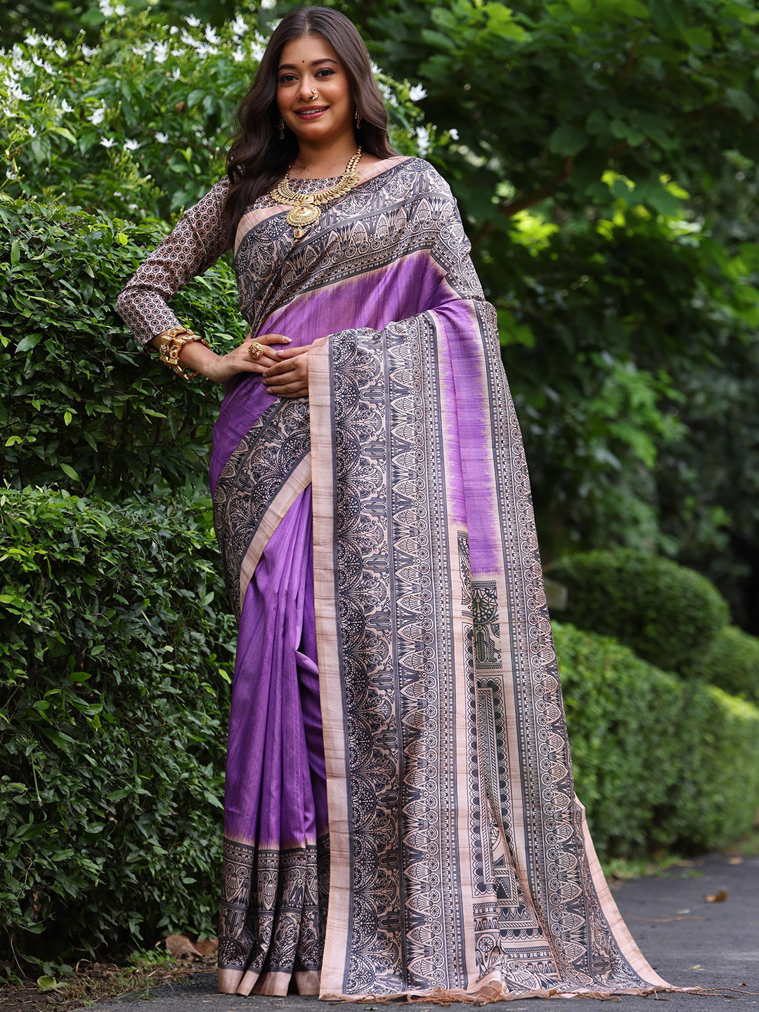 Pandadi Saree Madhubani Print Tussar Saree
