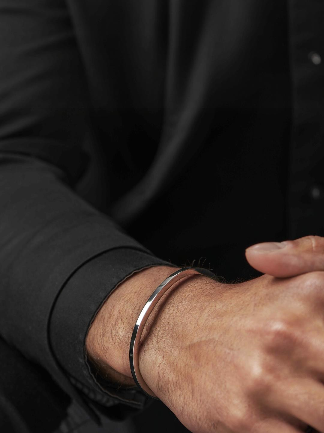 LITCHI Men Silver Cuff Bracelet