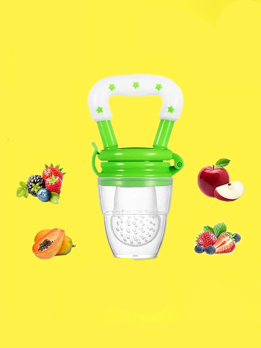 Joy Buzz Ultra Care Silicone Fruit & Food Nibbler Feeder- Green