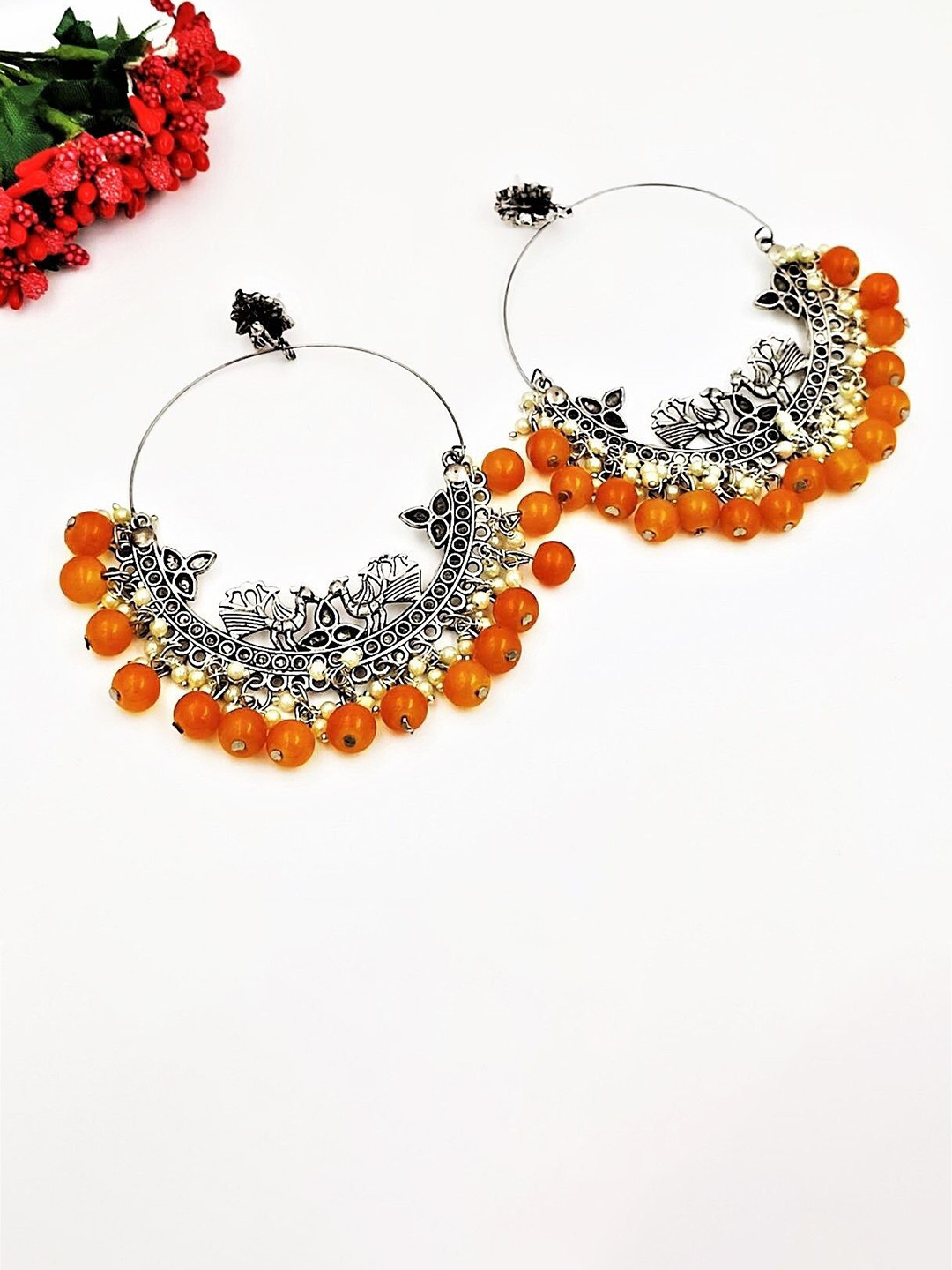 Yash Jewels Emporiums Silver-Plated Artificial Beaded Circular Drop Earrings