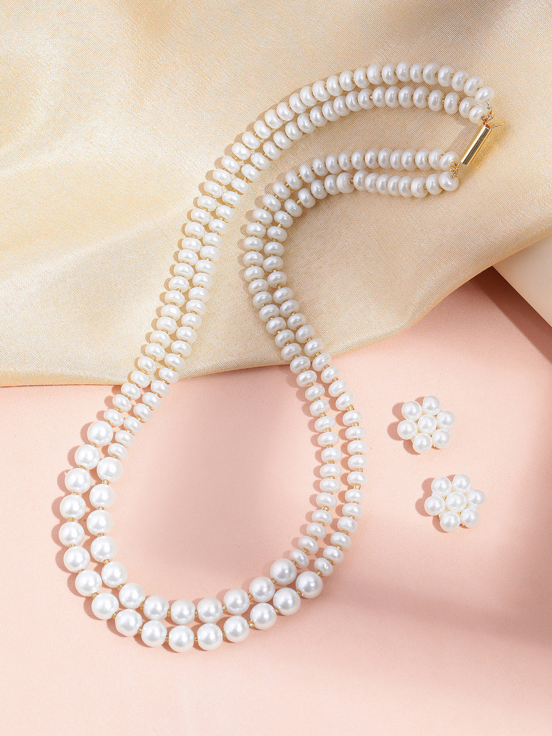 MANSIYAORANGE White Pearl Layered Jewelry Set