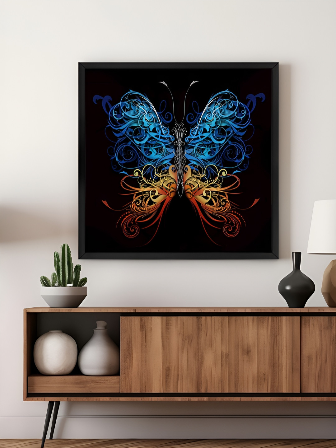 999Store Black & Blue Butterfly Printed Canvas Wall Art