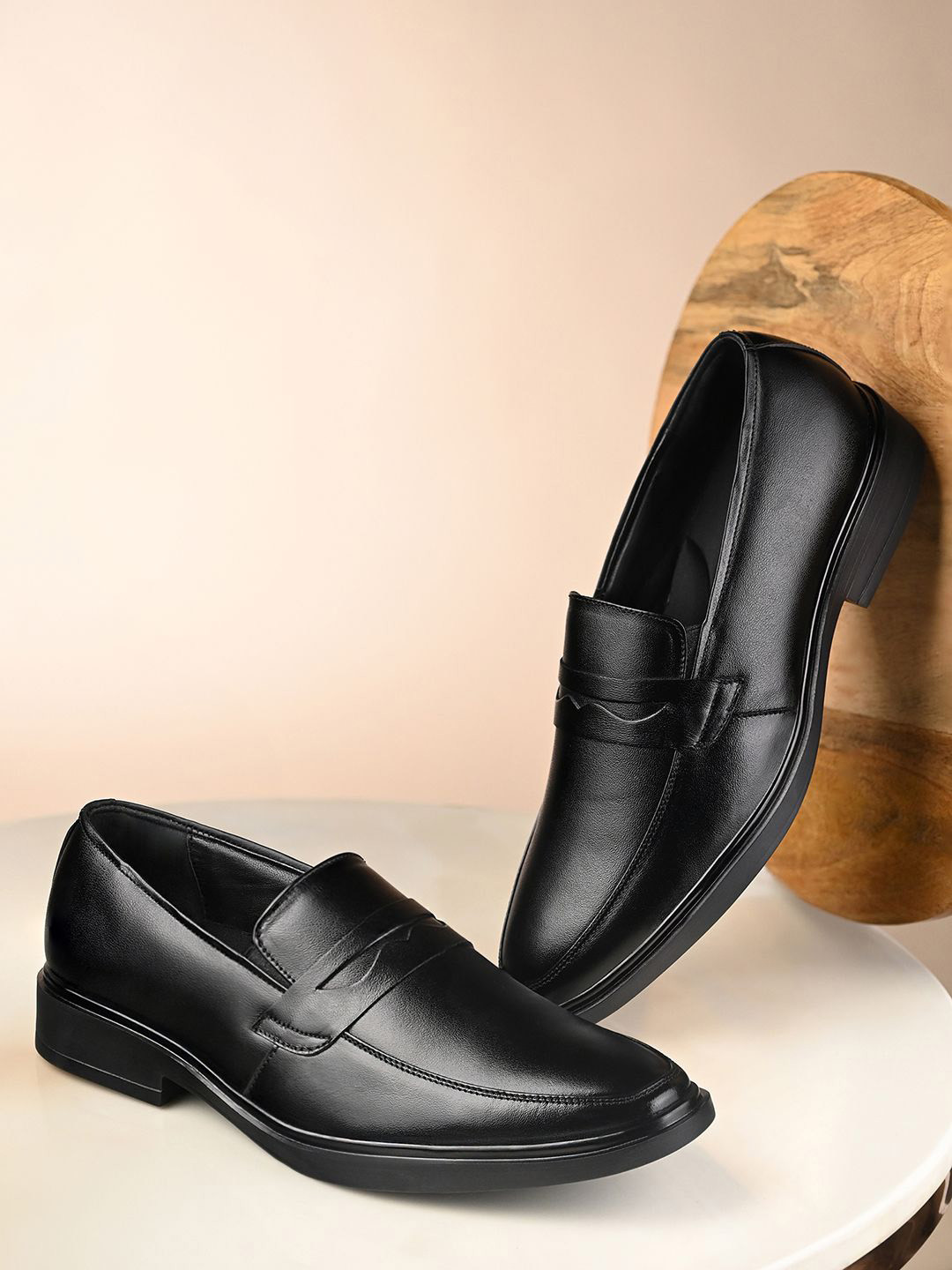 LOUIS STITCH Men Obsidian Black Leather Slip-On Formal Shoes