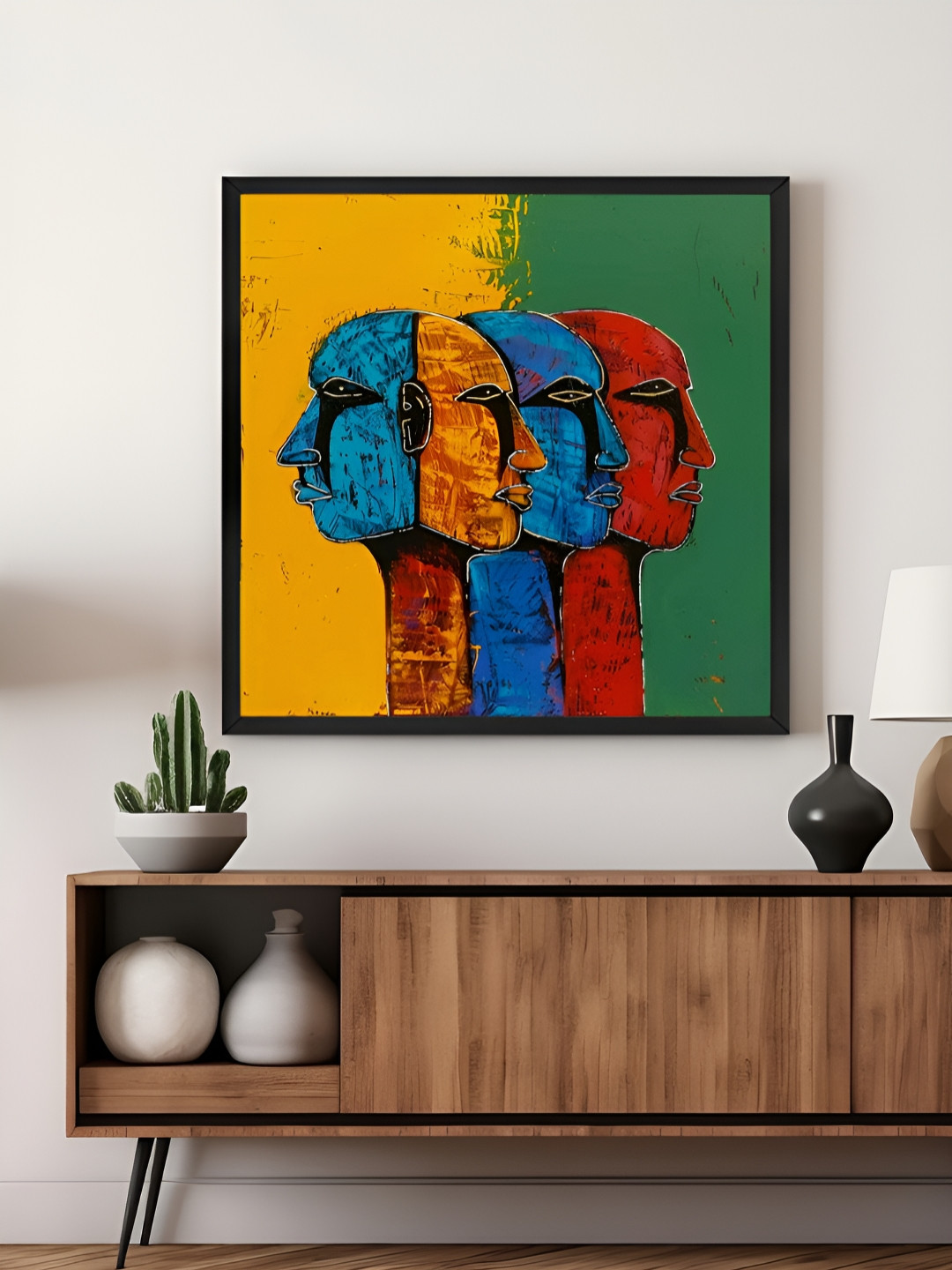 999Store Yellow & Red Faces Printed Canvas Wall Art