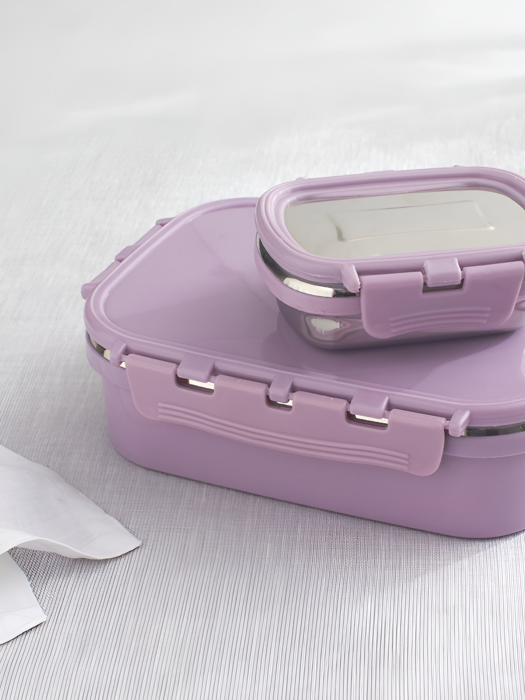 Home Centre Back To School Spark Purple & Silver-Toned 2 Pieces StainlessSteel Lunch Boxes