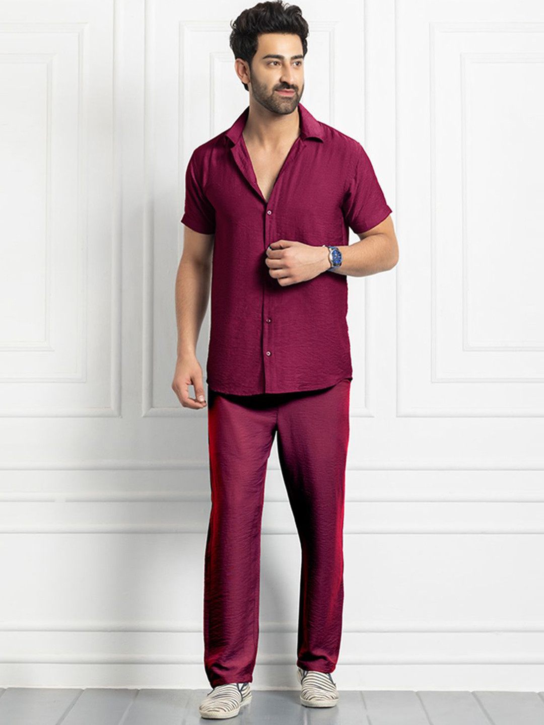 FILO HEVIS Collard Neck Short Sleeve Shirt With Trouser Co-Ords